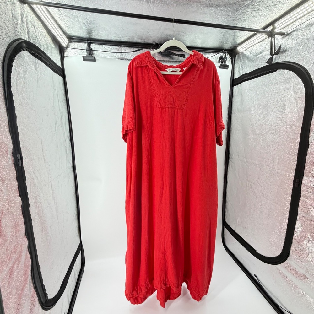 Red Linen‎ Blend Maxi Dress Plus Size 4X Short Sleeve Vacation Travel Summer